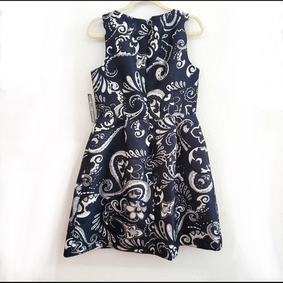 NWT Tahari ASL Navy Silver Paisley Brocade Dress - Picture 5 of 9